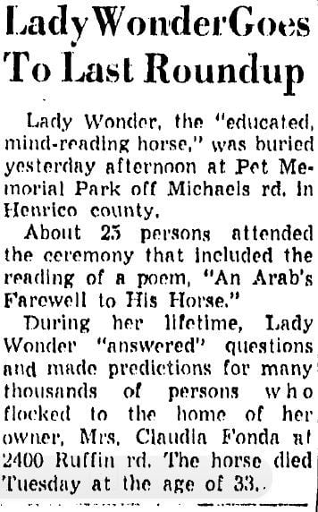 Lady Wonder's burial